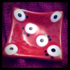 🍁 Small red fused glass dish